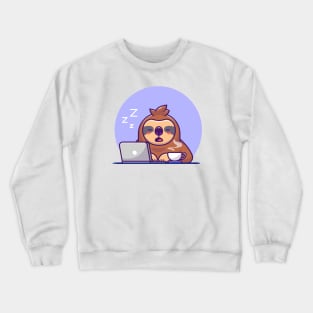 Sleepy Sloth With Laptop And Coffee Crewneck Sweatshirt